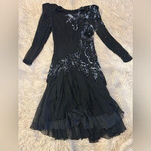 ALYCE DESIGNS 80s Silk Beaded Sequin Vintage Dress